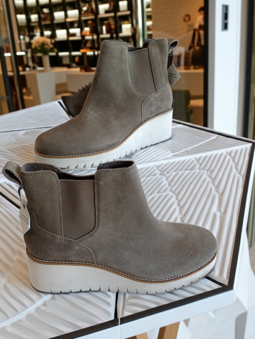 Cole Haan Taupe Suede Wedge Chelsea Ankle Boots